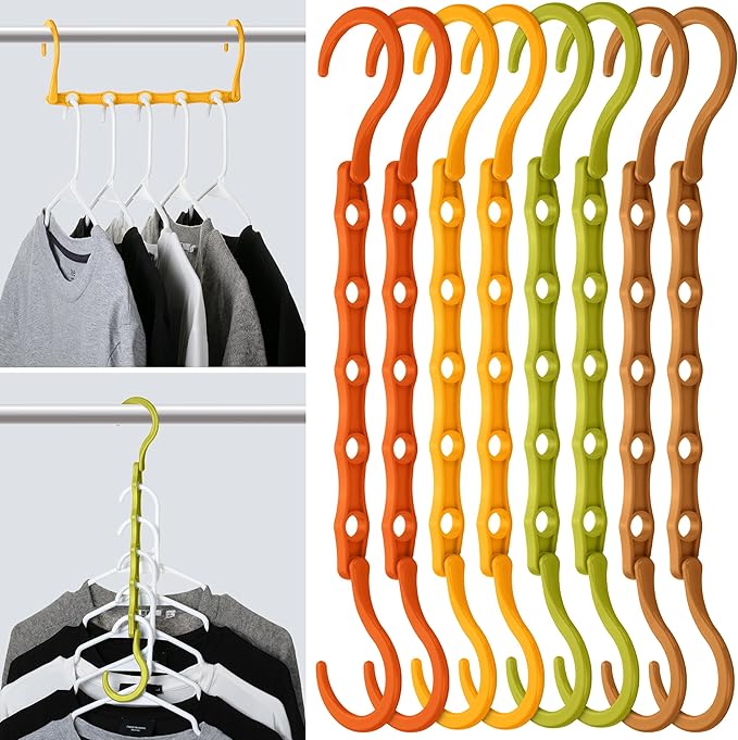Mr. Pen- Space Saving Hangers for Clothes, 8 pcs, Autumn Colors, Plastic Multi Clothes Hangers Space Saving, 5 Slots, 360° Rotating Hooks