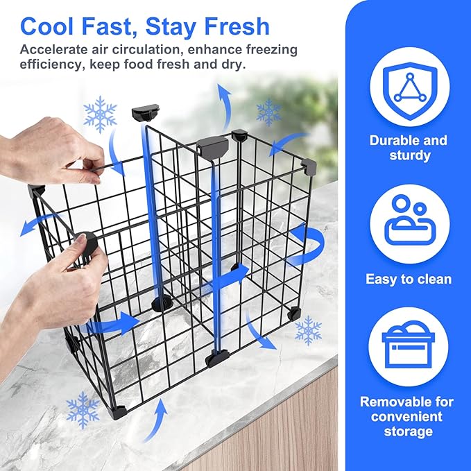 Freezer Organizer Bins, Freezer Dividers for Deep Chest Freezer Compressor Area, Black Wire Basket Shelf for Food Storage Kitchen Refrigerator Organization (Medium)