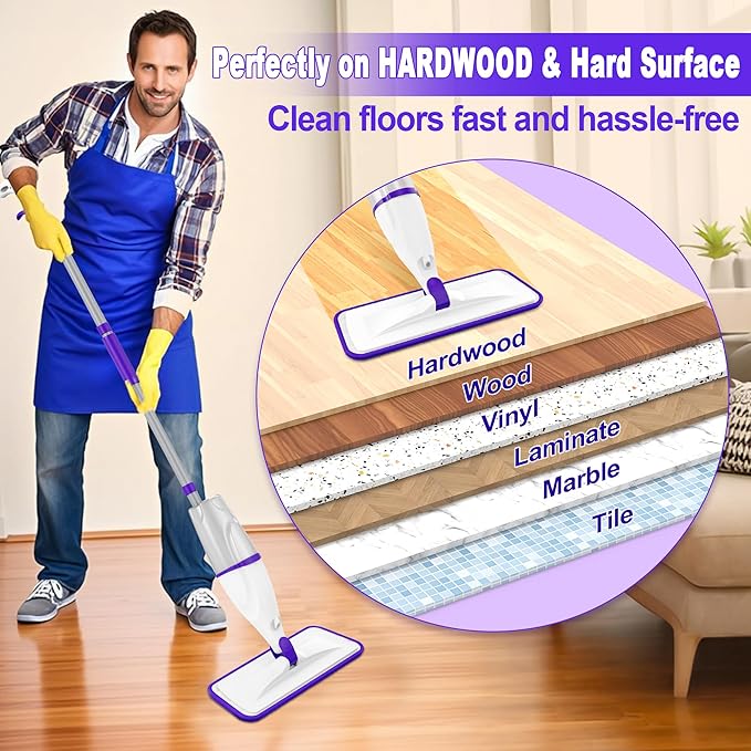 Spray Mops for Hardwood Floor Cleaning: EXEGO Wet Mops with 5 Microfiber Refillable Pads for Swiffer Powermop - Floor Mop with Sprayer Dust Dry Mopping Tools for Tile Wood Laminate Vinyl Marble
