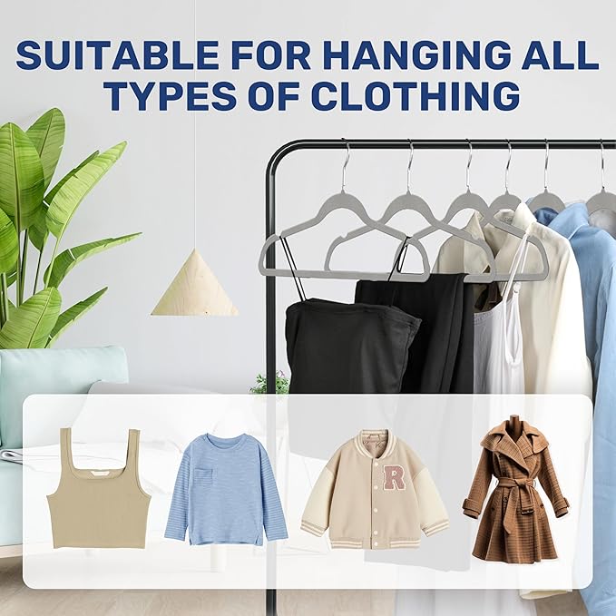 YSSOA 30 Packs Velvet Hangers, Non Slip Space Saving Suit Hangers, Heavy Duty Clothes Hangers with 360° Rotatable Hook for Coats, Pants, Grey