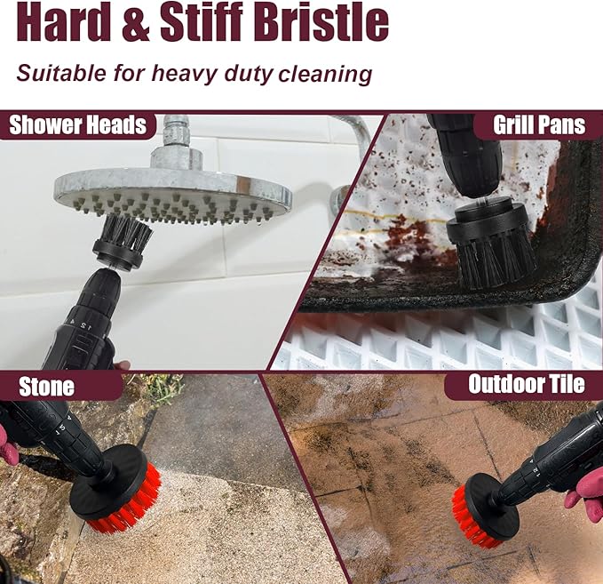 8Pcs Drill Brush Attachment Set, 7Pcs 1/4in Power Scrubber + Extend Long Attachment, Power Cleaning Scrub Brush for Bathroom, Tub, Tile, Corner