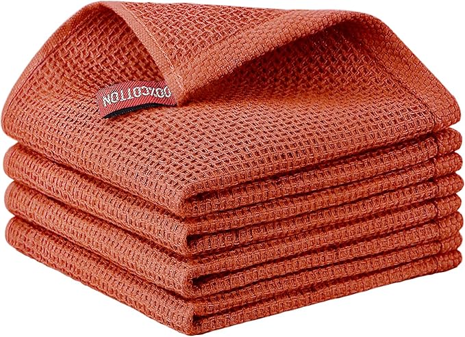 Nialnant 100% Cotton Waffle Weave Dish Cloths,4 Pack Super Absorbent Dish Towels for Washing Dishes,Cleaning Rags-12x12 Inch,Brick Red