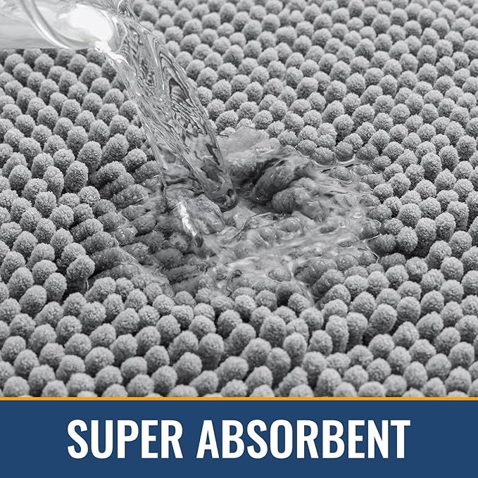 Arotive Bathroom Rugs 24x16, Extra Soft Absorbent Shaggy Chenille Bath Rugs, Machine Washable Rubber Backing Non-Slip Bath Mats for Bathroom Floor Tub and Shower, Home Decor Accessories, Light Grey
