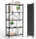 5-Tier Folding Metal Storage Shelf with Wheels, Heavy Duty Organizer Rack Holds 750 lbs, No Assembly Utility Shelving for Kitchen, Garage, Pantry, Living Room, Office (New Upgrade - Black, 5 Tier)