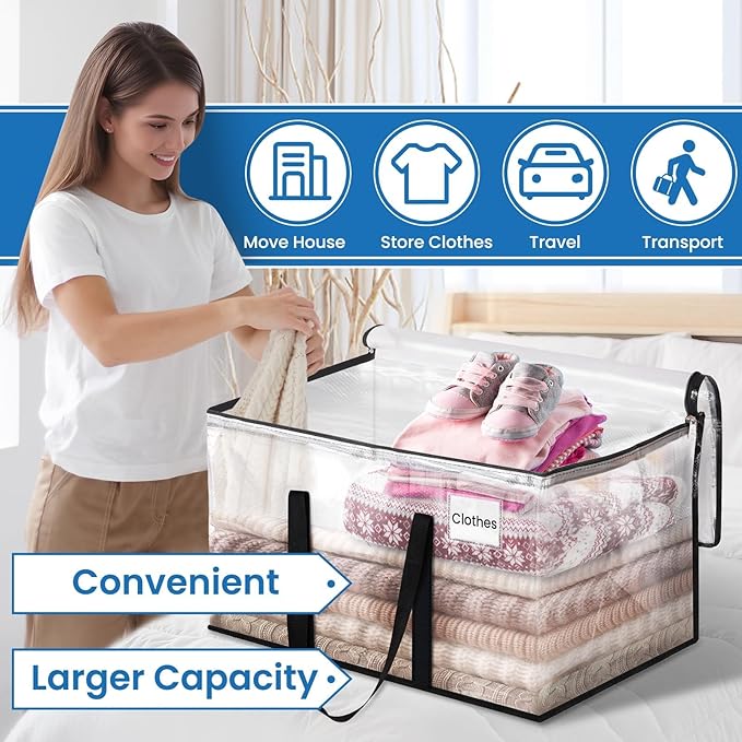 Clear Heavy Duty Extra Large Moving Bags, Reinforced Handle and Double Zipper, Storage Bags Alternative to Moving Box (2 Packs)