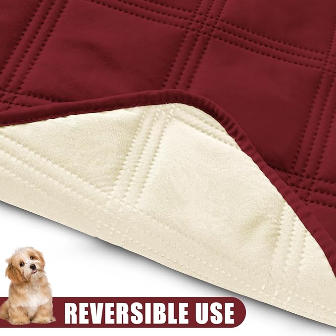 Smiry Waterproof Dog Bed Cover Blanket 40x70, Soft Reversible Pet Blanket, Washable Leakproof Cats Dogs Couch Cover for Sofa, Couch, Furniture, Lattice, Wine Red/Beige