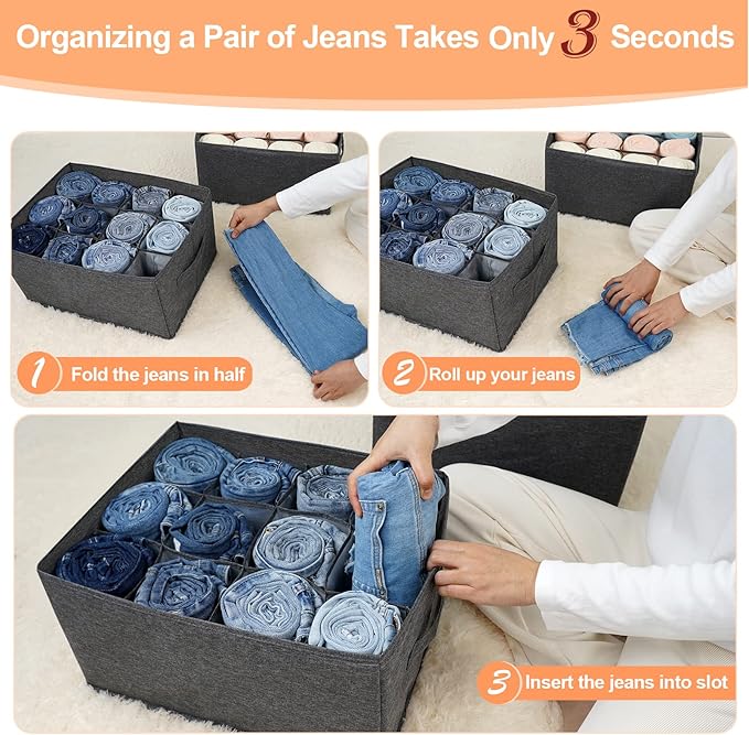Closet Organizers and Storage Bins for Clothes - 12 Cell Drawers Organizer Grid Storage Box for Jeans Pants Sweater Towel T-shirts, Wardrobe Shelf Dividers Closets Organization (1 Pcs)