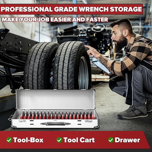 40PCS Modular Wrench Organizer - Wrench Tool Organizers for Tool Drawer Storage, Wrench Storage Set with Metric & SAE Label, Wrenches Rack Tool Gift for Professional Mechanics Men, Black & Red