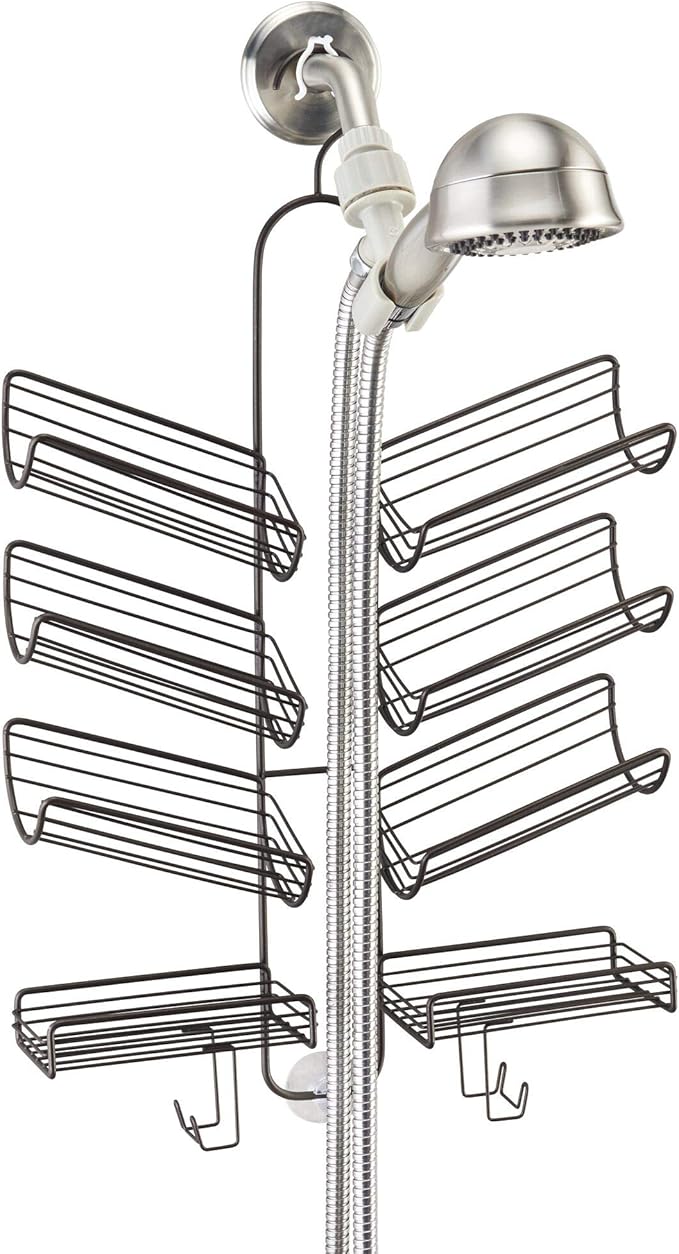 iDesign Verona Metal Hanging Bathroom Caddy for Handheld Shower Hose, Extra Space for Shampoo, Conditioner, Soap, Razors, Loofahs, Towels, 25" x 14" x 4", Bronze