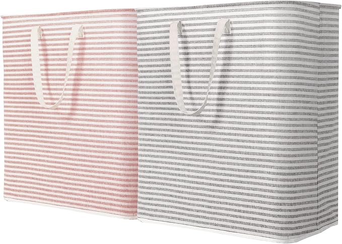 Lifewit 2 Pack Laundry Hamper Large Collapsible Laundry Baskets, Freestanding Waterproof Clothes Hamper with Easy Carry Handles in Laundry Room Bedroom Bathroom College Dorm, Grey&Pink, 2 x 100L