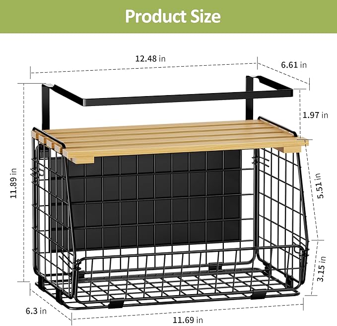 Magnetic Shelf for Fridge with Wood Lid: 2 Pack Fruit Potato and Onion Storage Bin - Magnetic Spice Rack for Refrigerator & Kitchen Counter - Pantry Organizers and Storage