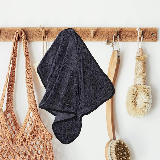 POPETPOP 2pcs Microfiber Car Drying Towels Double-Sided Ultra Absorbent Fiber Cleaning Cloths for Car Glass and Mirrors Black Gray 40x60cm Scratch-Free Wash Rags