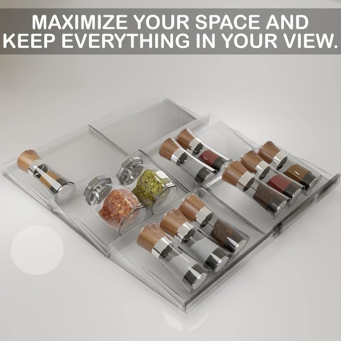 BaHoki Essentials 3 Tier Spice Rack- Kitchen Drawer Organizer - Clear Plastic Storage Rack for Kitchen Pantry - Perfect for Salt, Pepper, Spices and Seasonings (Pack of 2)