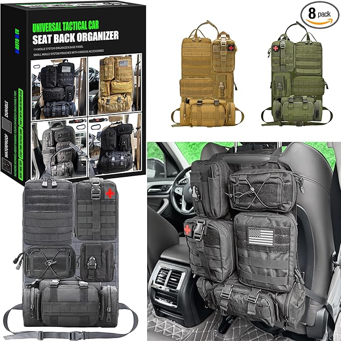 7 PACK Tactical Seat back organizer Truck organizer With 6 Detachable Pouches Universal For Car Truck Ford Jeep Military-Grade Heavier Panels With Multi-functional Packs (Premium black)