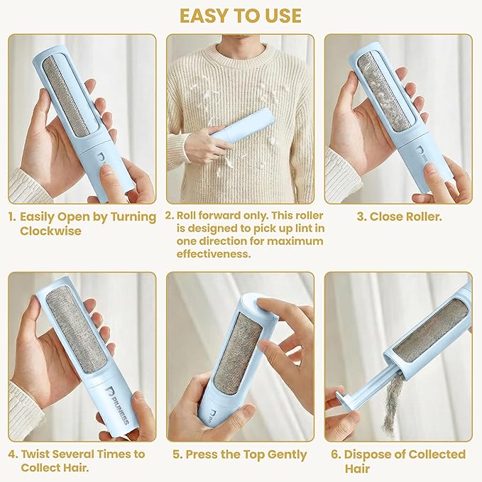 PIUNESS Pet Hair Remover Roller – Reusable Lint Roller for Cat & Dog Hair on Furniture, Couch, Carpet, Car & Bedding – Portable, Eco-Friendly