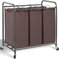 STORAGE MANIAC 3 Section Laundry Sorter, 35.9 Gal (136 L) Laundry Hamper Cart with Heavy Duty Rolling Lockable Wheels and Removable Bags, Clothes Organizer Basket Clothes Separator Hamper, Brown