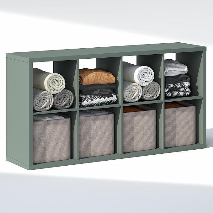 Furinno Cubic Closet Organizers and Storage, 8-Cube Closet Organizer, Open Shelf Closet Storage, Extra Thick Frame for Wardrobe, Bedroom, Living Room, Sage Green