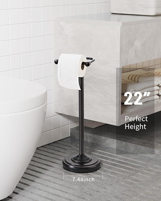 WZKALY Toilet Paper Holder Stand, Oil Rubbed Bronze Toilet Paper Holder Free Standing, Post Pivoting Design & Stable Weighted Base SUS304 Stainless Steel for Bathroom（Mega Roll）