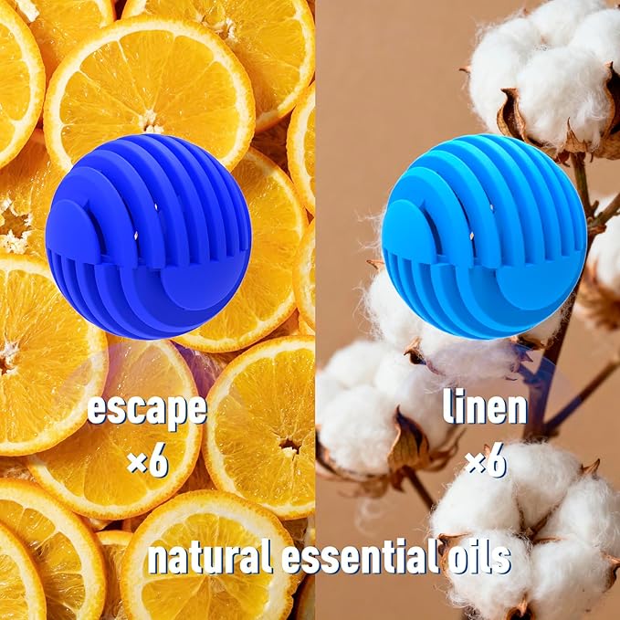 Sneaker Deodorizer Balls 12 Pack, Linen and Escape Scent, Odor Eliminator Balls for Closet Car Gym Bag, Long Lasting Small Space Air Freshener With Essential Oil