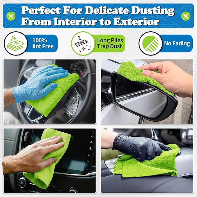 FIXSMITH Microfiber Cleaning Cloth, Shop Towels Bulk, 24 Pack Green Microfiber Towels for Cars, All-Purpose Absorbent Cleaning Rags, Dust Cloth for Automotive, Mechanic, Garage, Bar, 12 x 11 inch