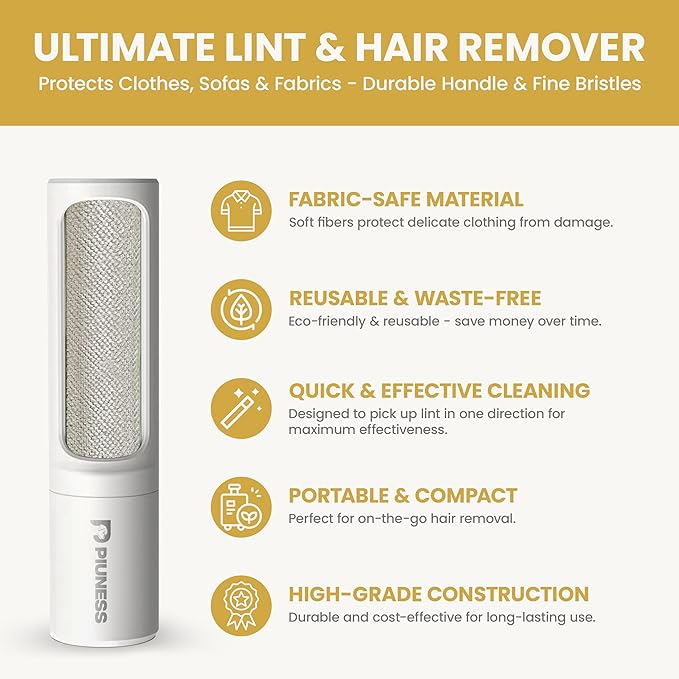 PIUNESS Pet Hair Remover Roller – Reusable Lint Roller for Cat & Dog Hair on Furniture, Couch, Carpet, Car & Bedding – Portable, Eco-Friendly