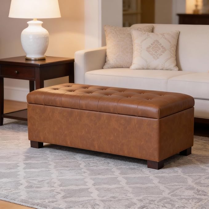 Spatial Order Large Tufted Storage Bench - Carmel Faux Leather