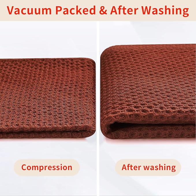 Homaxy 100% Cotton Waffle Weave Kitchen Dish Towels, Ultra Soft Absorbent Quick Drying Cleaning Towel, 13 x 28 Inches, 8-Pack, Rust