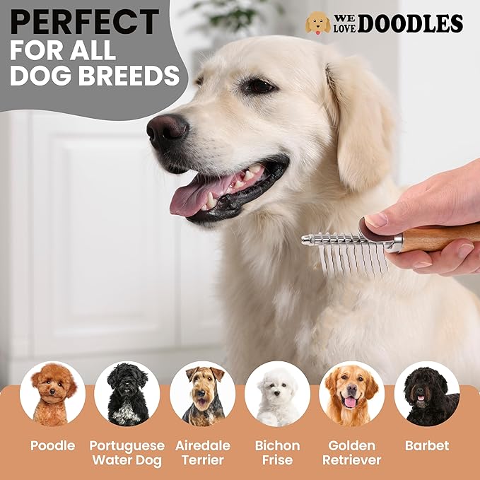 We Love Doodles Small Dog Dematting Rake & Small Slicker Brush - Detangler Brush For Dogs, Comb Tool For Grooming, Pet Grooming Detangler Pin Dog Brush, Dog Slicker Brush for Pet Hair
