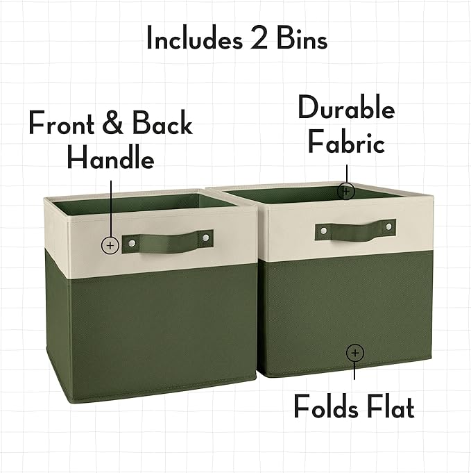 RiverRidge Kids storage bins - 10.5 Cube Storage Organizer with Handles – Olive Two-Tone closet organizers and storage for Toys, Shoes & More - Fits RiverRidge Cabinets
