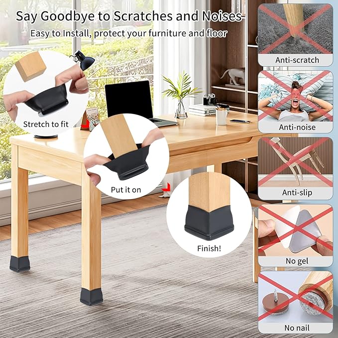Ezprotekt 8 Pcs Chair Sliders for Carpet, Square Carpet Teflon Furniture Pads, Chair Glides for Carpet, Bar Stool Leg Protectors Caps, Furniture Sliders for Table, Chair, Sofa Legs (XL Fit: 1.5" - 2")