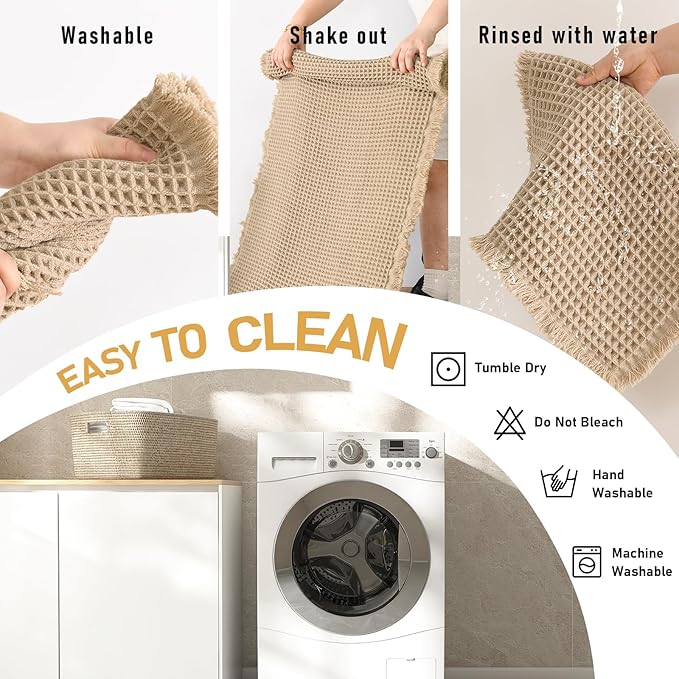 JIUZHEN Upgraded Waffle Bath Mat Super Absorbent Bathroom Mats Non Slip Bath Rugs Machine Washable Dry Fast Waffle Rugs for Bathroom Floor Ultra Soft Boho Rug for Beside Tub, 16" x 24", Brown
