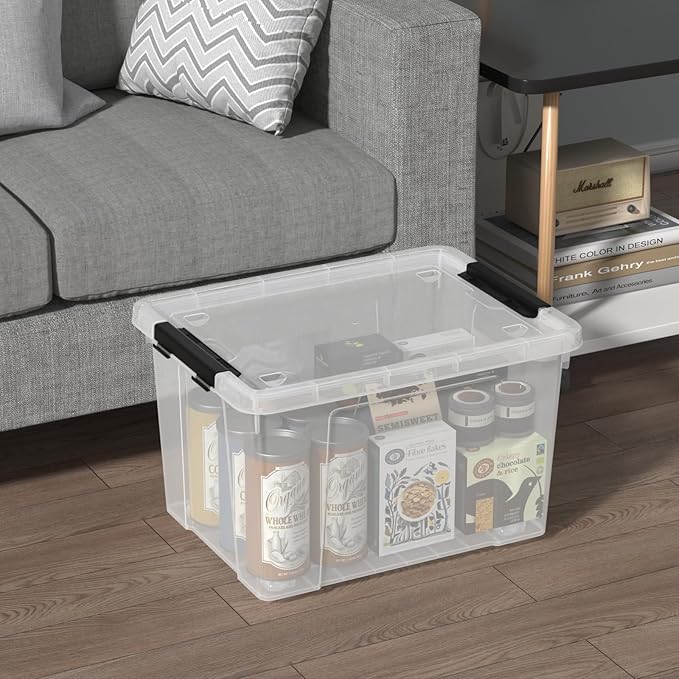 Aninhao 34 Quart Plastic Latching Storage Box with Wheels, 4-Pack Clear Storage Bins with Lids