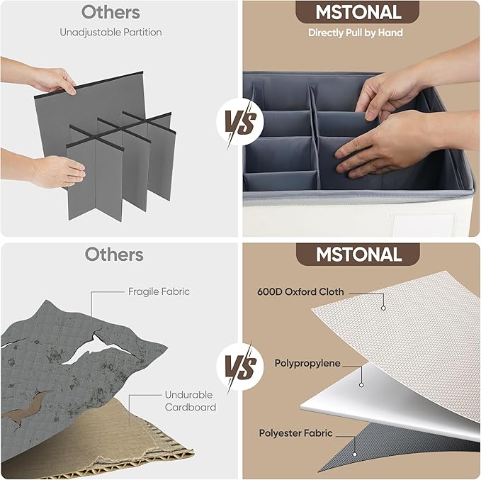 MSTONAL Shoe Organizer for Closet, 1 Pack Shoe Storage Container with Adjustable Dividers, Space Saving Shoe Box Storage Organizer Bin with Clear Lid and 4 Handles, Fits 8-16 Pairs, Beige & Grey