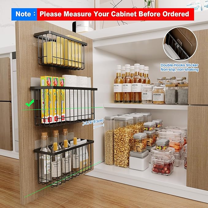 3 Pack Adhesive Cabinet Door Organizer, Lid Organizers Inside Cabinet Food Container/Tumbler Lid Organizer and Storage Cup Lids Holder for Kitchen & Bathroom Wall Mounted(Black)