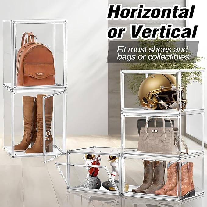DAOOH 5 Pack XXX-Large Extra Large Acrylic Display Case 17''x13''x13'' Transparent Shoe Display Case Sneaker Storage Clear Stackable Boot & Shoe Boxes Large Showcase for Helmet, Figures Collectibles