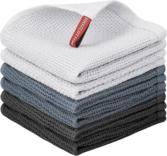 Nialnant 6 Pack Kitchen Towels, 100% Cotton Dish Cloth for Washing Dishes, Absorbent Quick Drying Dish Rags, Multipurpose Cleaning Rags-12x12 Inches