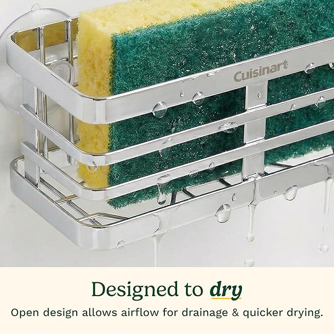 Cuisinart Sponge Holder for Kitchen Sink—Metal Sink Caddy with Triple Suction Cups, Kitchen Sink Organizer, Organization and Storage for Sponges, Brushes, Soap & Cleaning Accessories