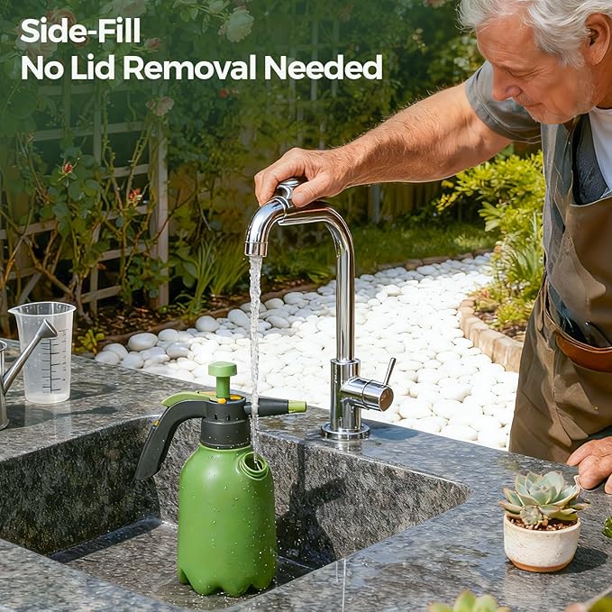 T4U Pump Sprayer 1/2 Gallon, PP Hand Pump Pressure Sprayer for Home Garden Plant Care and Household Cleaning, with Built-in Measuring Cup & Adjustable Nozzle, Suitable for Fertilizers & Common Garden