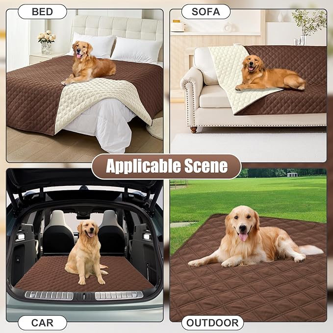 Smiry Waterproof Dog Bed Cover Pet Blanket, Soft Washable Dog Blanket for Furniture Bed Couch Sofa Reversible, Checkered (40"x80", Brown/Beige)