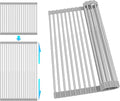 Roll Up Dish Drying Rack, Adjustable Over Sink Dish Drying Rack for Kitchen, 10"-20" Foldable Sink Rack to Dry Dishes & Drain Items, Stainless Steel Over Sink Cover Drying Mat