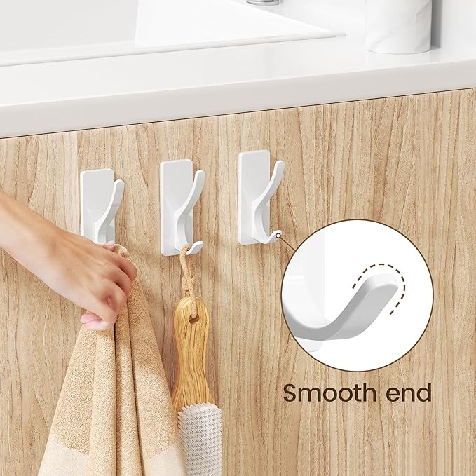 pickpiff Self Adhesive Coat Hooks for Hanging: Heavy Duty Stainless Wall Hook for Towel, Utensil, Backpack, Hat, Sturdy Metal Hanger for Bathroom, Kitchen, Door, 10 Pack, White