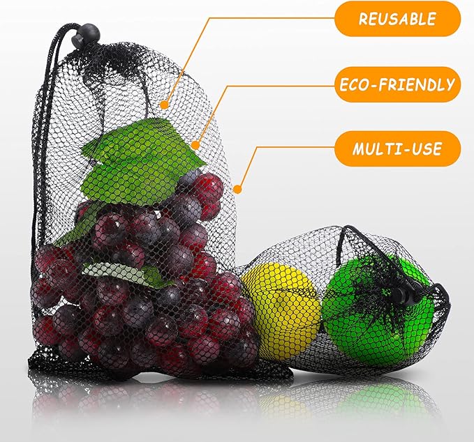 TecUnite 10 Pcs Mesh Bags Drawstring Laundry Bags Large Nylon Mesh Gift Dishwasher Bag with Sliding Drawstring for Kitchen Jewelry Gifts Wedding Favor Home(11.8 x 7.5 Inch,Black)