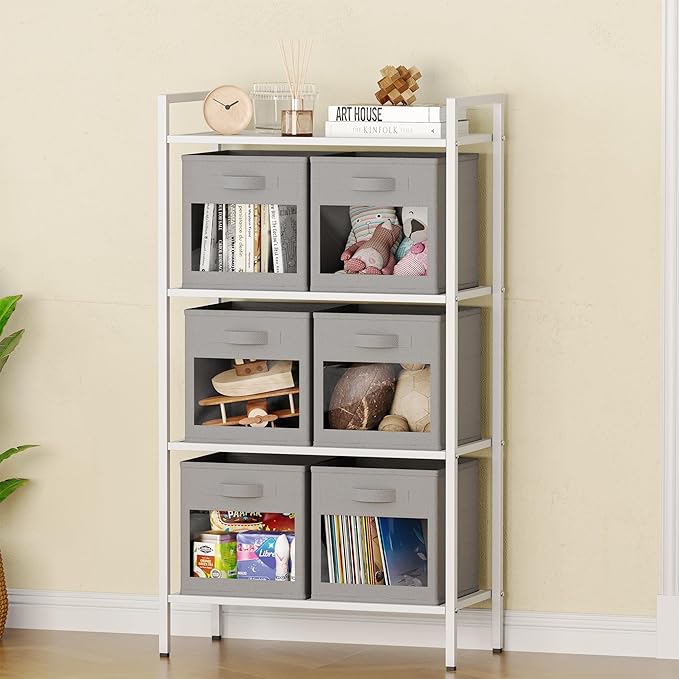 SpaceAid Storage Cubes with Clear Windows, Set of 6 Fabric Bins, 11 Inch Foldable Baskets Boxes for Closet, Cubby Shelf or Cube Storage Organizer, Grey