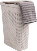 Mind Reader Slim Laundry Hamper with Lid, 40L Clothes Basket, Premium Wicker Design, Plastic, Ivory