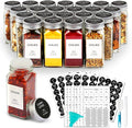 AISIPRIN 24 Pcs Glass Spice Jars with Labels, 4oz Small Empty Square Seasoning Containers Bottles - Shaker Lids, Funnel, Brush,469 Labels and Marker Included