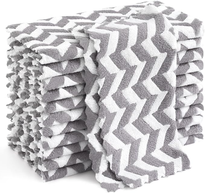 Homaxy 12 Pack Kitchen Dish Cloths, Ultra Soft and Absorbent Dish Towels, Reusable Fast Drying Microfiber Cleaning Cloth, Irregular Waves Coral Velvet No-lint Cleaning Rags, 10 x 10 inches, Grey