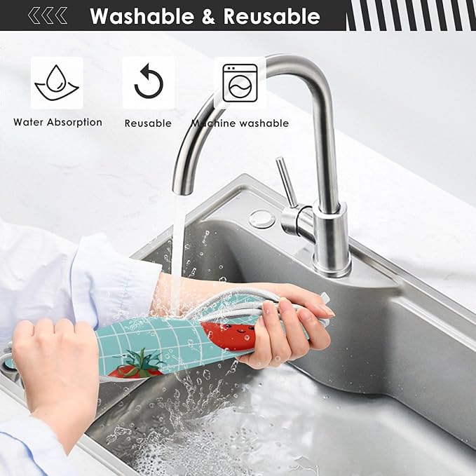 Sink Faucet Absorbing Mat Kitchen Sink Splash Guard Splash Faucet Drip Catcher for Bar RV Bathroom 2PCS 14.9x5.5in Green Grid Cute Tomato