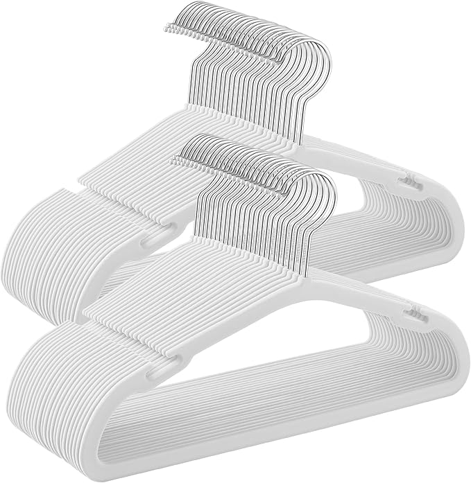 SONGMICS Kids Hangers 50 Pack, 14 x 8 Inches, Non-Slip Velvet Baby Hangers for Closet, Space-Saving, Wide Shoulder Notches, Cloud White UCRF038W01