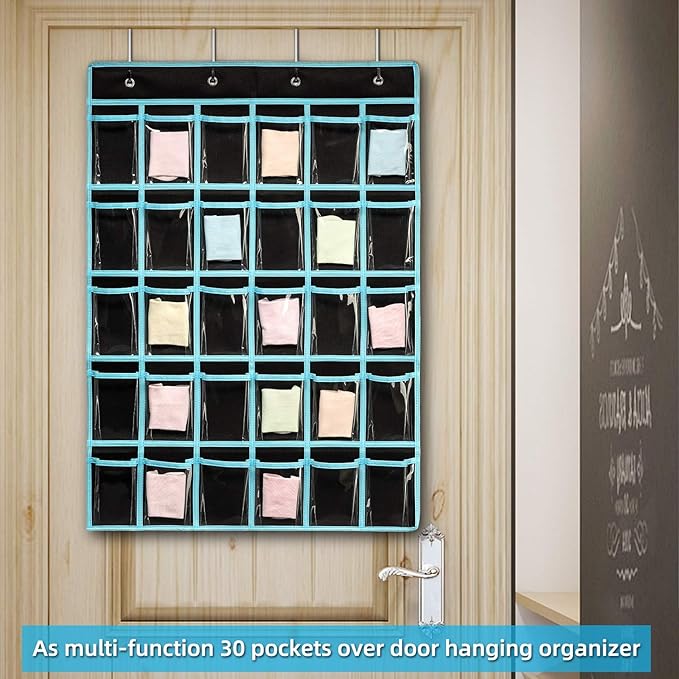 KEEPJOY Classroom Pocket Chart Organizer,Cell Phones Calculator Holder for Classroom with 30 Clear Pockets and Number Sticker Size 33.5x 24.5 Inch (2pack-black)