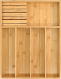 VaeFae Bamboo Silverware Organizer (Non-expandable), Utensil Holder for Drawer, Cutlery Tray with Divider for Kitchen Drawer, Utensil Organizer with Knife Block